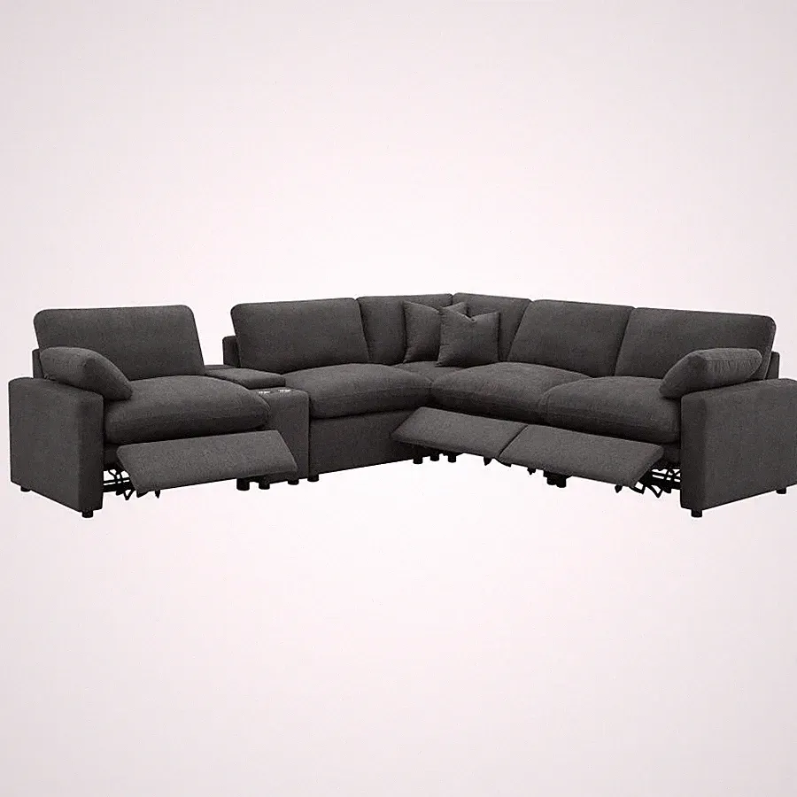 6 PC DARK GRAY POWER 3 RECLINER RECLINING WALL HUGGER SOFA SECTIONAL FURNITURE