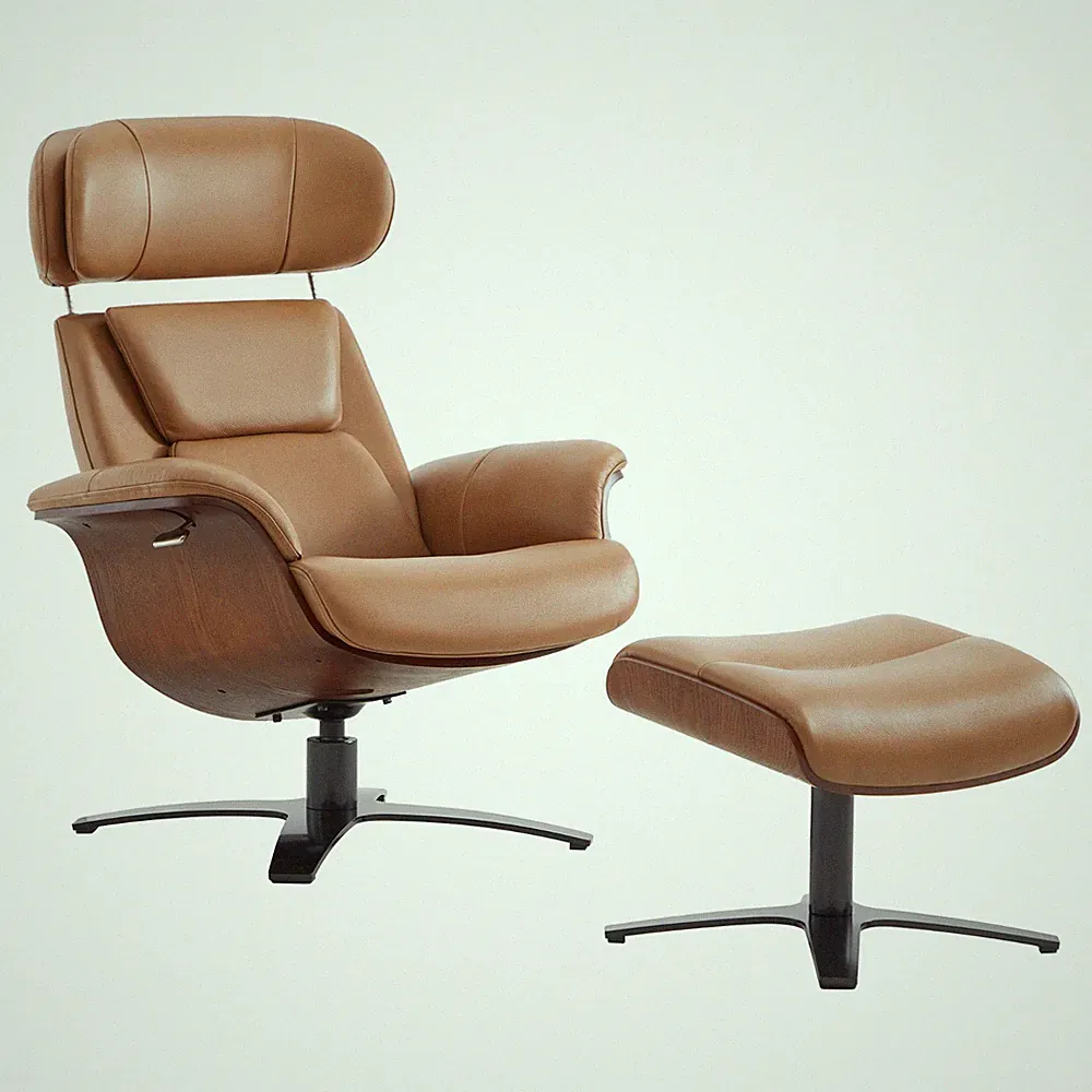 CHITA Genuine Leather Reclining SwivelChair with Adjustable Headrest and Ottoman