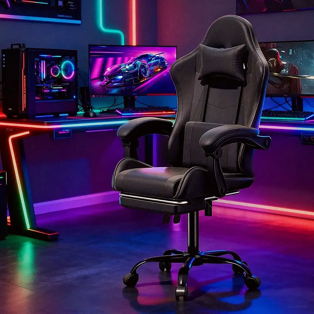 Gaming Chair with Massage Ergonomic Computer Chair Footrest Reclining Headrest