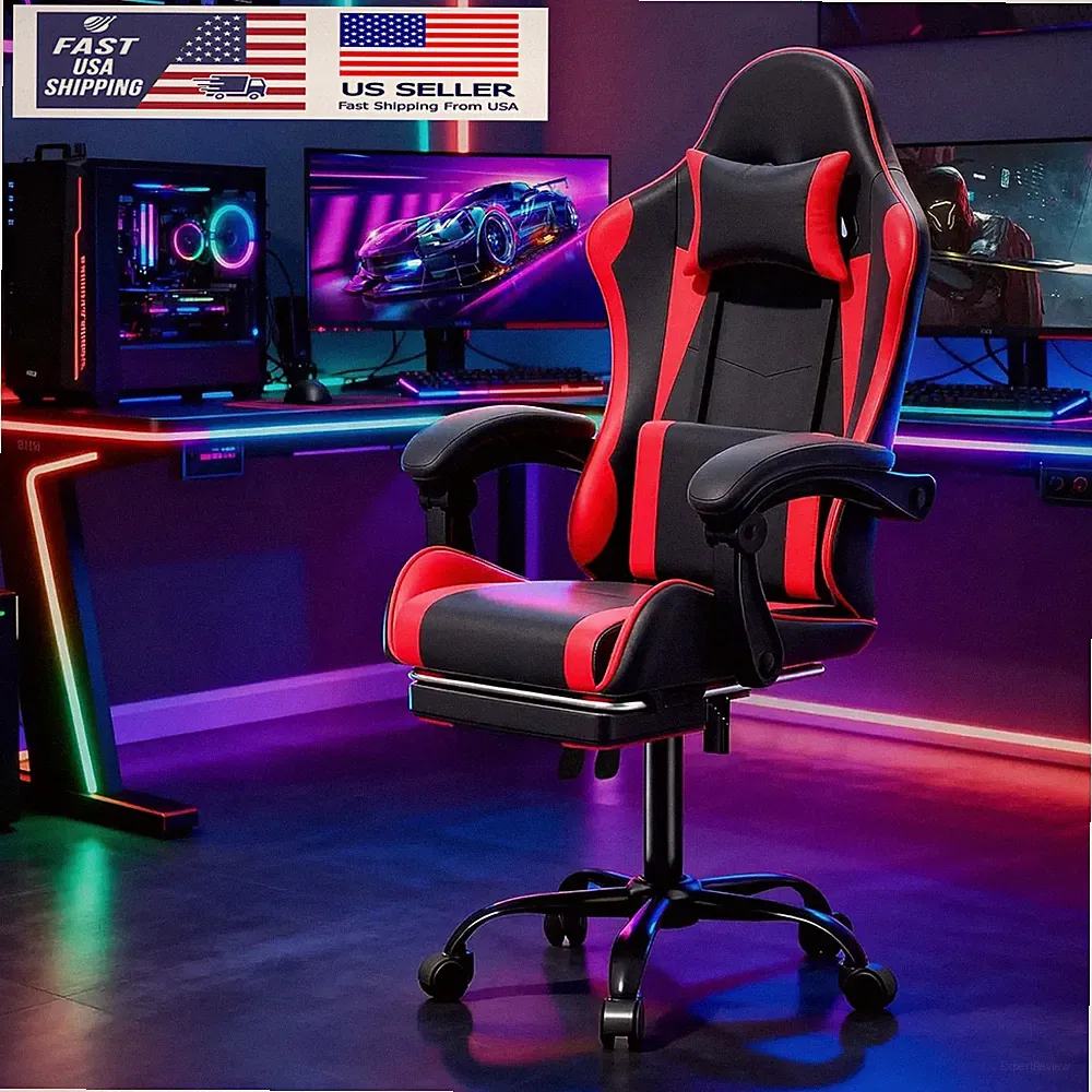 Gaming Chair with Massage Ergonomic, Computer Chair Footrest Reclining Headrest