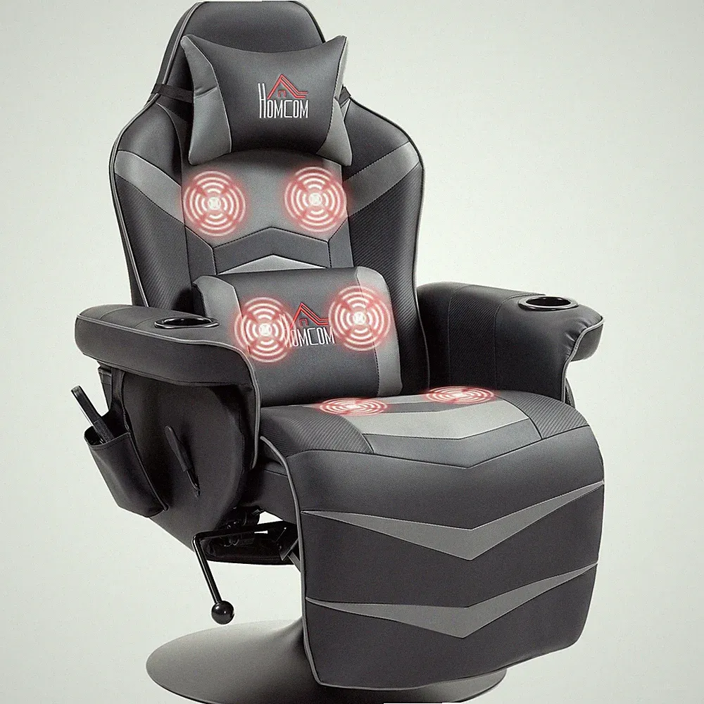 HOMCOM Massage Recliner Chair with Remote, PU Leather Recliner Armchair Grey