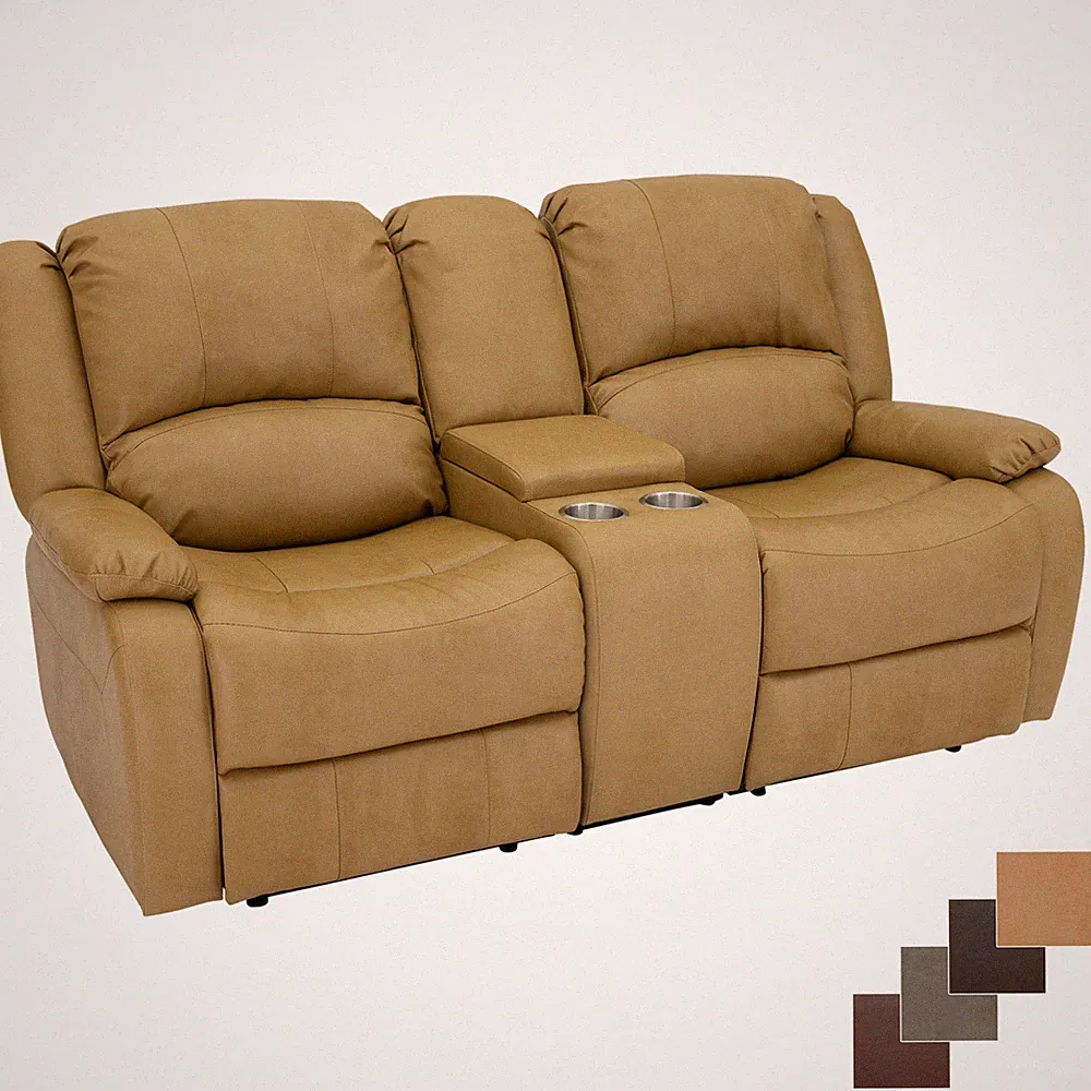 RecPro Charles 70" Double RV Wall Hugger Recliner Sofa With Console Toffee