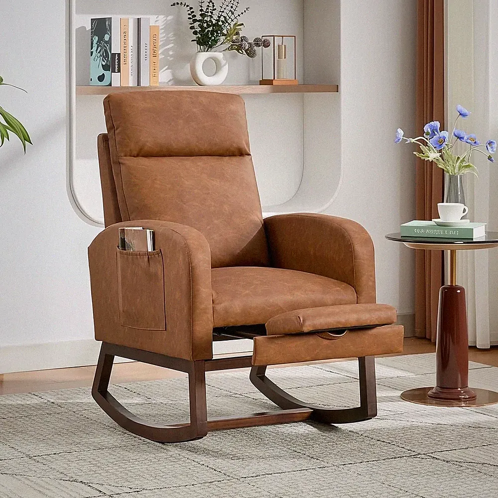 Rocking Chair Nursery with Foot Rest Recliner Armchair High Backrest Chair