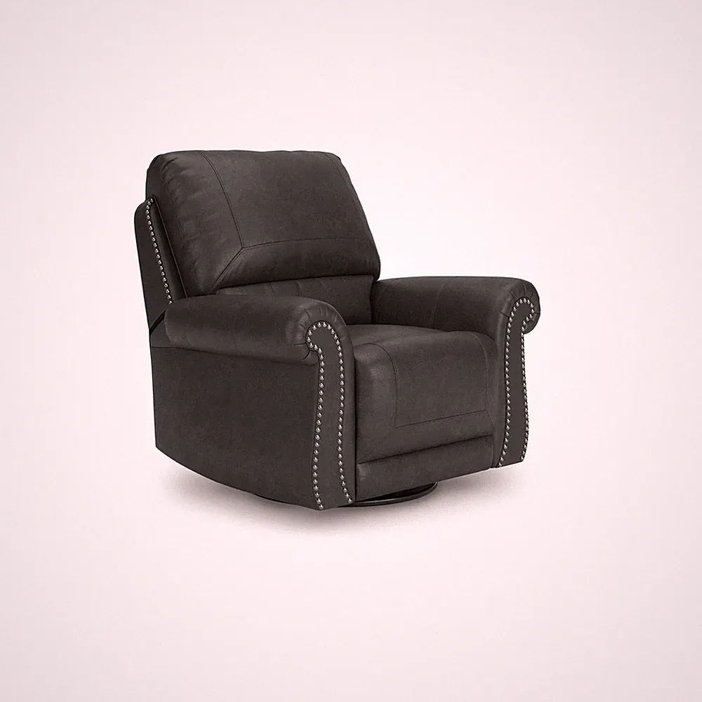 Shadsburne Faux Leather Manual Rocker Swivel Glider Recliner with Nailhead Tr...